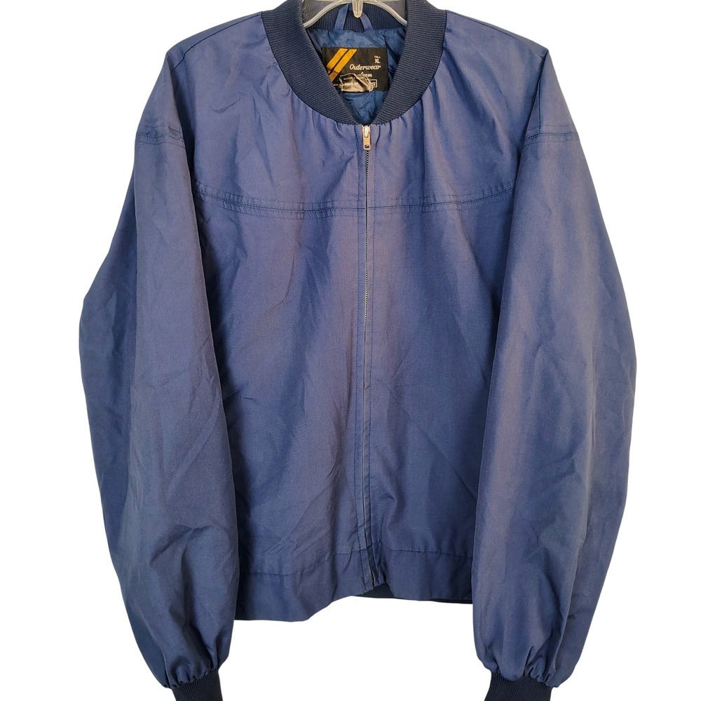 Vintage Sears Outerwear Navy‎ Blue Bomber Jacket Windbreaker Mens XL Tall Zip Up